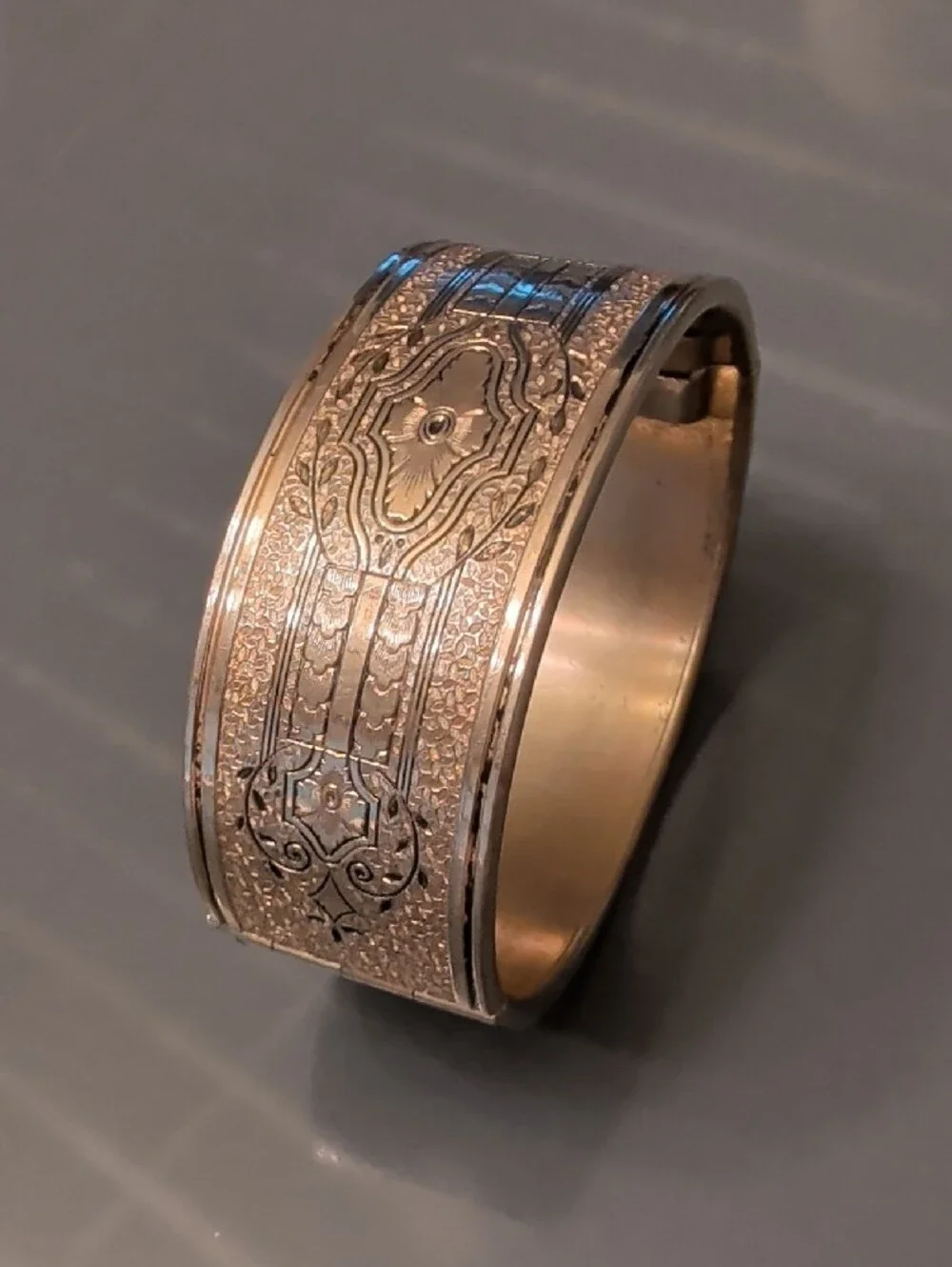 Coro Gold-Tone Floral Engraved Hinged Bangle Bracelet